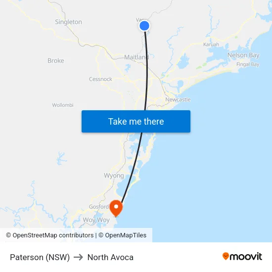 Paterson (NSW) to North Avoca map