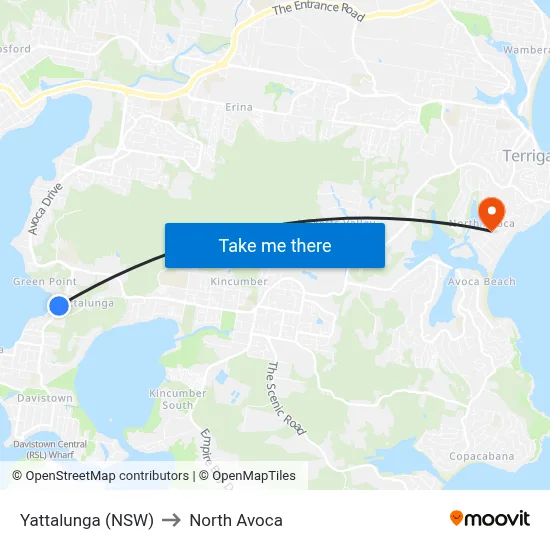 Yattalunga (NSW) to North Avoca map