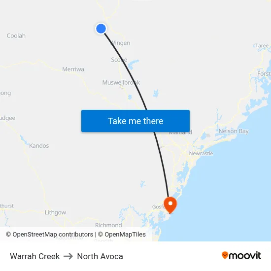 Warrah Creek to North Avoca map