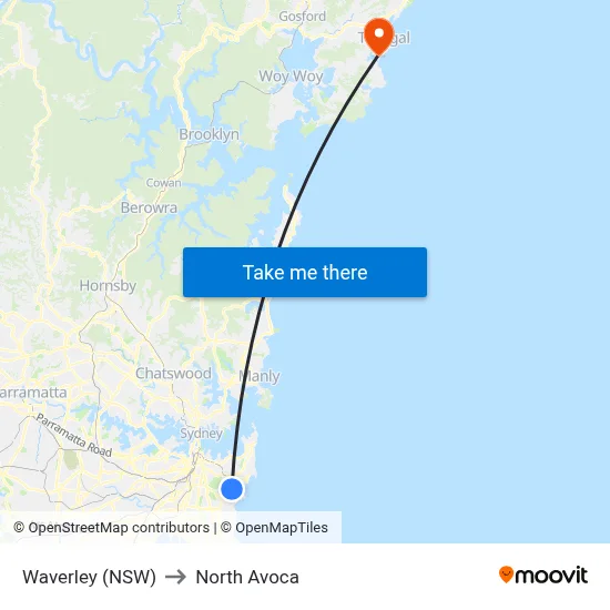 Waverley (NSW) to North Avoca map