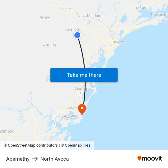 Abernethy to North Avoca map
