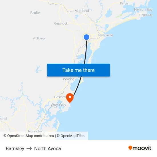 Barnsley to North Avoca map