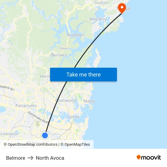 Belmore to North Avoca map