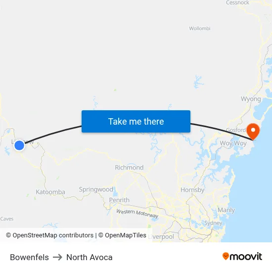 Bowenfels to North Avoca map