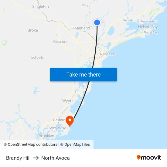 Brandy Hill to North Avoca map