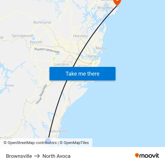 Brownsville to North Avoca map
