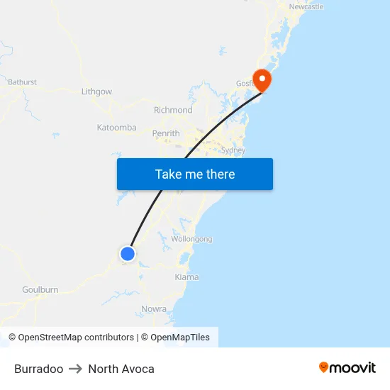Burradoo to North Avoca map