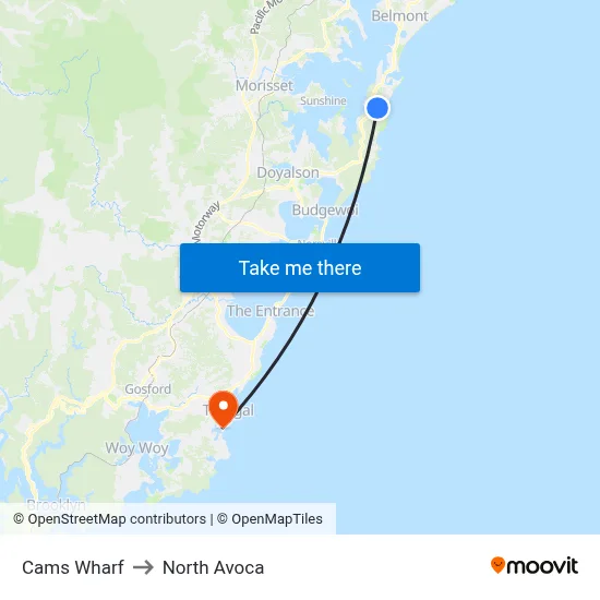 Cams Wharf to North Avoca map