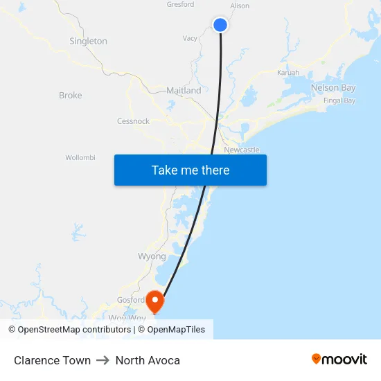 Clarence Town to North Avoca map