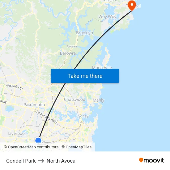 Condell Park to North Avoca map
