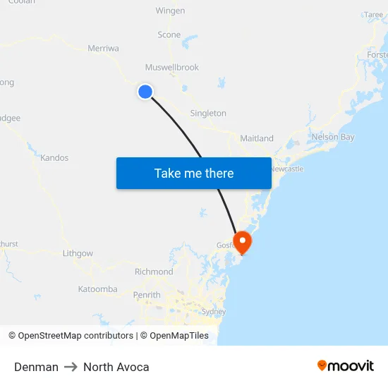 Denman to North Avoca map