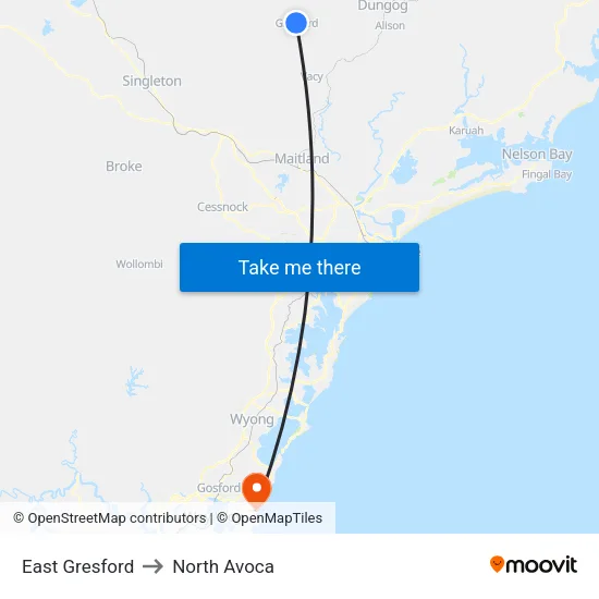 East Gresford to North Avoca map