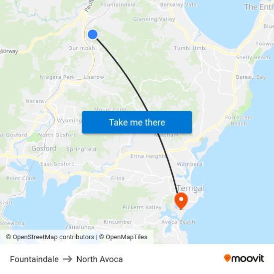 Fountaindale to North Avoca map