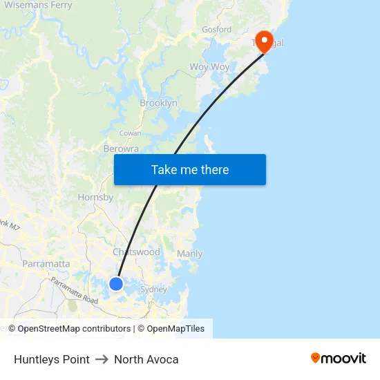 Huntleys Point to North Avoca map