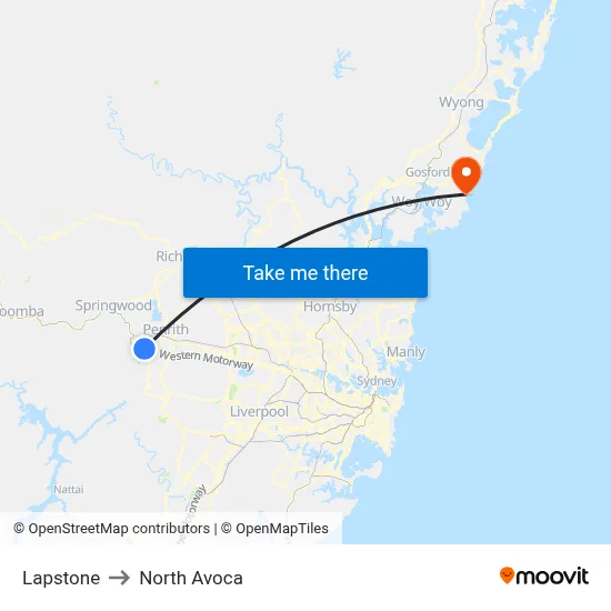 Lapstone to North Avoca map