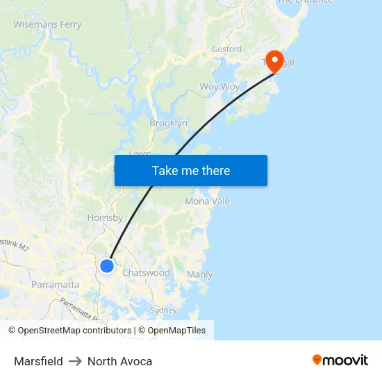 Marsfield to North Avoca map