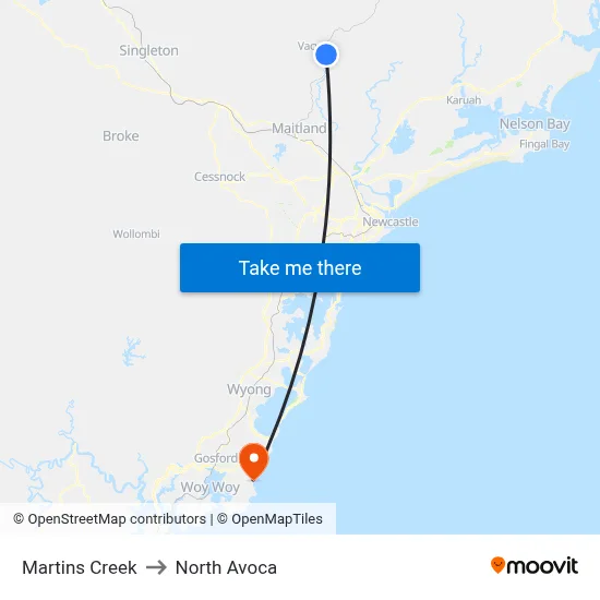 Martins Creek to North Avoca map