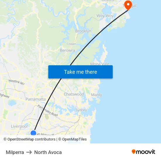 Milperra to North Avoca map