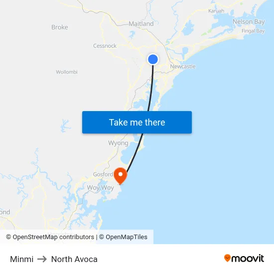 Minmi to North Avoca map