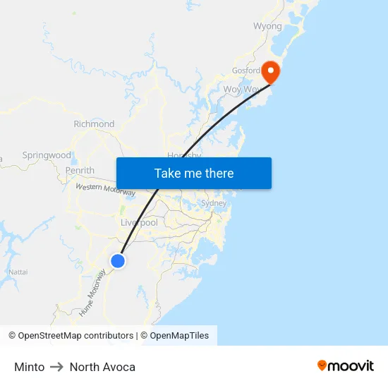 Minto to North Avoca map