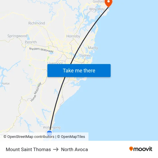 Mount Saint Thomas to North Avoca map