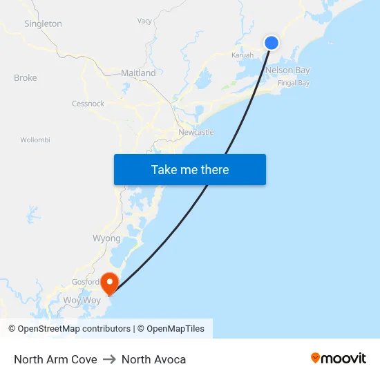 North Arm Cove to North Avoca map