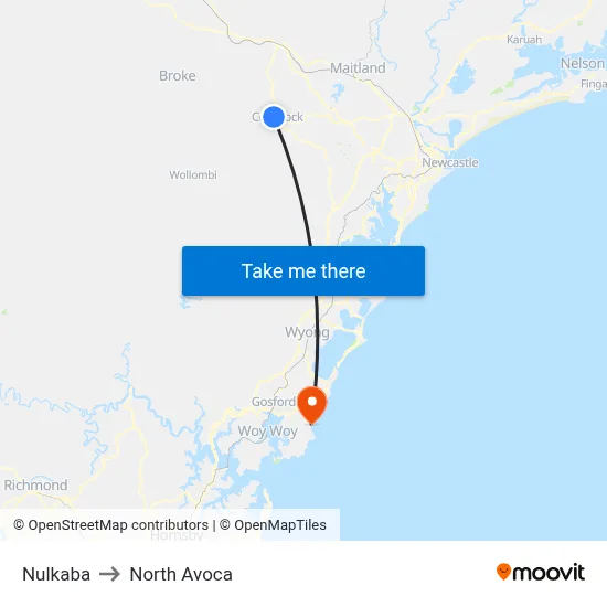 Nulkaba to North Avoca map