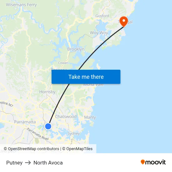 Putney to North Avoca map