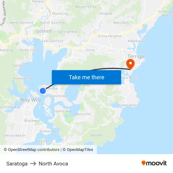 Saratoga to North Avoca map