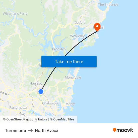 Turramurra to North Avoca map
