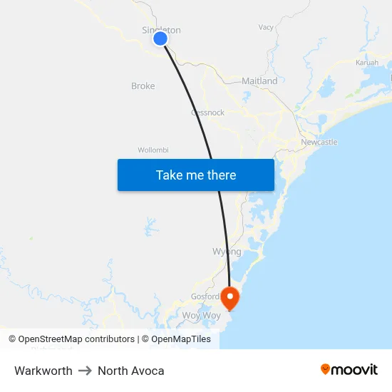 Warkworth to North Avoca map