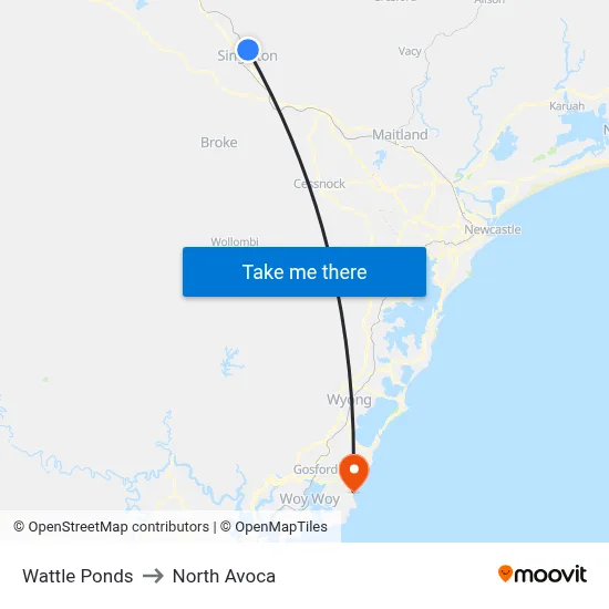 Wattle Ponds to North Avoca map