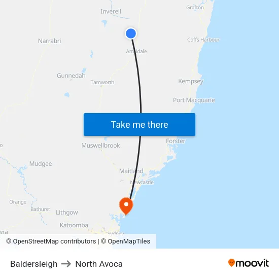 Baldersleigh to North Avoca map