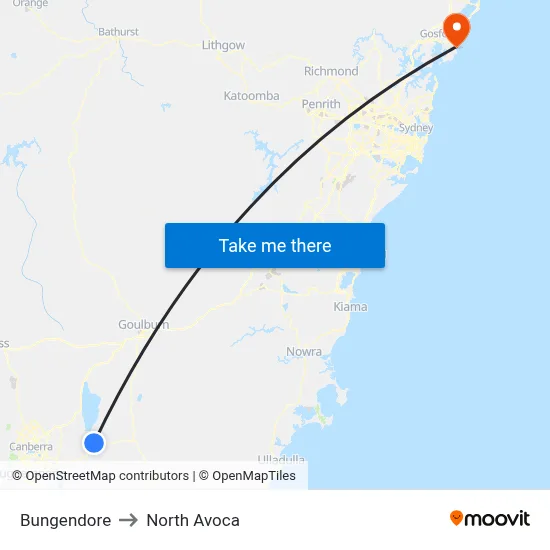 Bungendore to North Avoca map