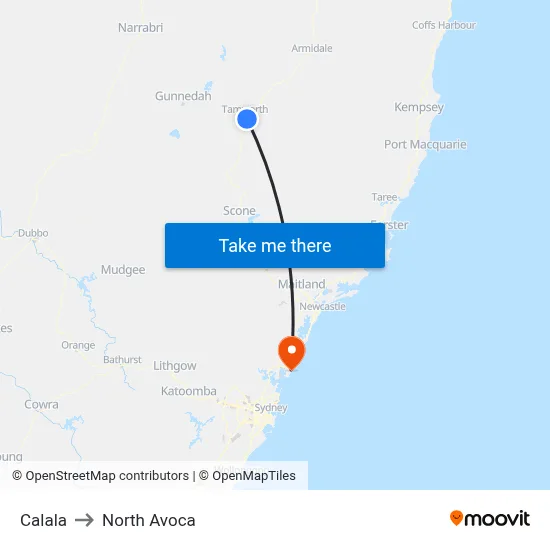 Calala to North Avoca map