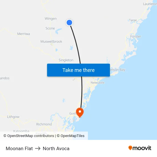 Moonan Flat to North Avoca map