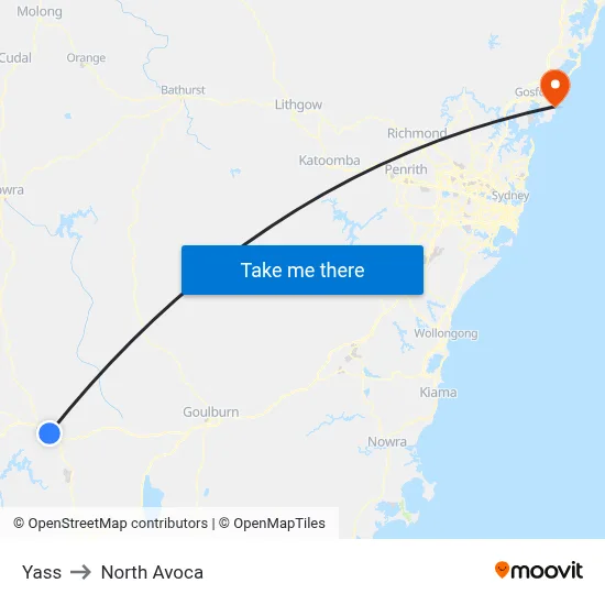 Yass to North Avoca map