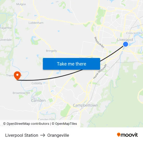 Liverpool Station to Orangeville map