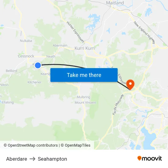 Aberdare to Seahampton map
