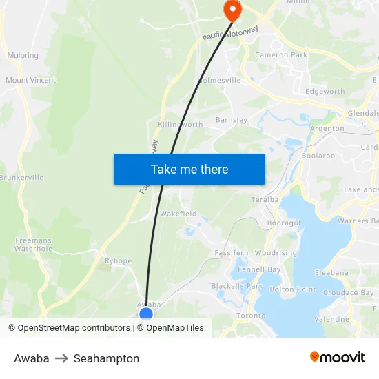 Awaba to Seahampton map