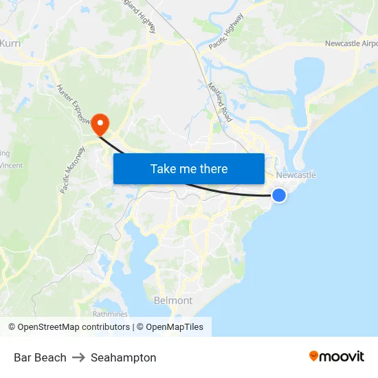 Bar Beach to Seahampton map