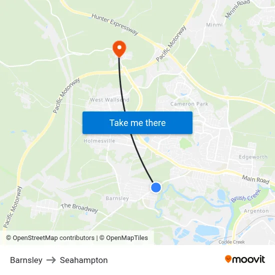 Barnsley to Seahampton map