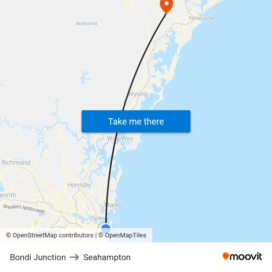 Bondi Junction to Seahampton map