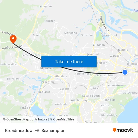 Broadmeadow to Seahampton map
