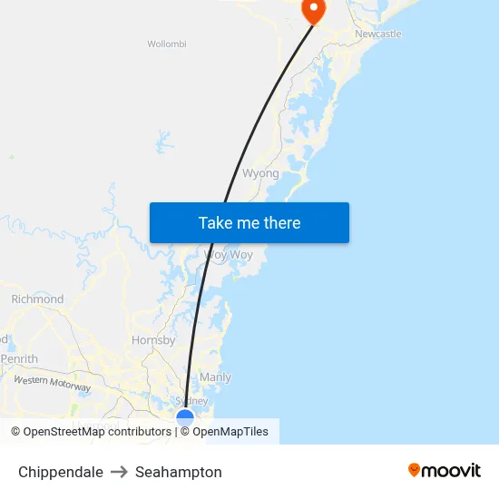 Chippendale to Seahampton map