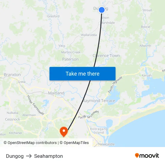 Dungog to Seahampton map
