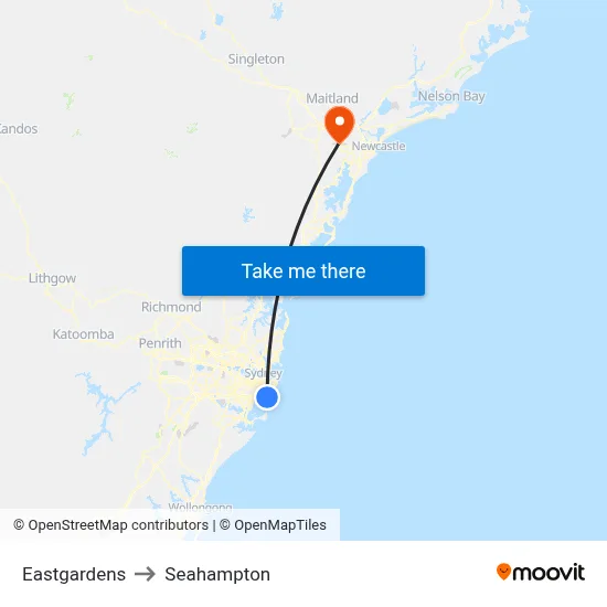 Eastgardens to Seahampton map