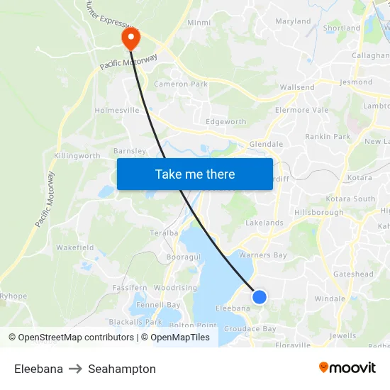 Eleebana to Seahampton map
