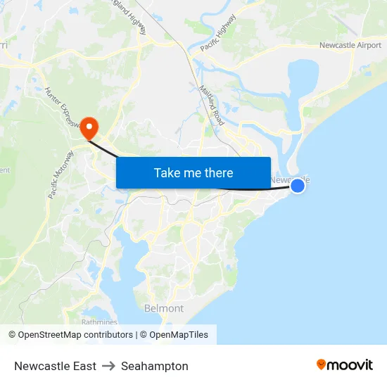 Newcastle East to Seahampton map