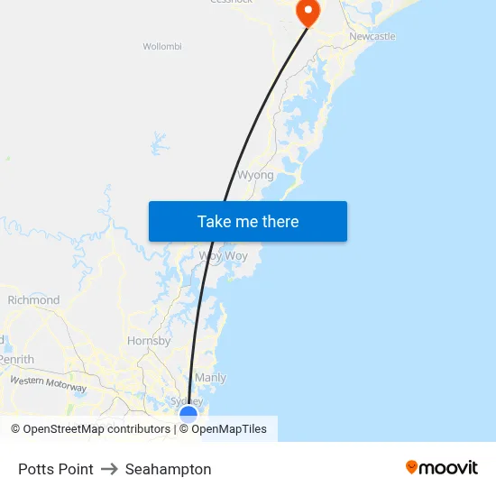 Potts Point to Seahampton map